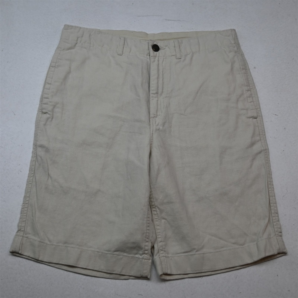 Caribbean 32x9" Beige Khaki Herringbone Linen Flat Front Chino Mens Shorts